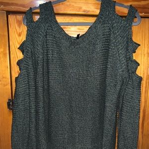 Dark green shoulder cutout sweater